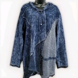 Tredy Fairy Grunge Mixed Media Pullover Hoodie 48 / XL Weathered Artsy Lagenlook